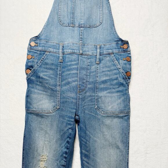 MADEWELL Skinny Denim Overalls Stretch Faded Distressed Blue Denim C2166 Sz S - Picture 4 of 11